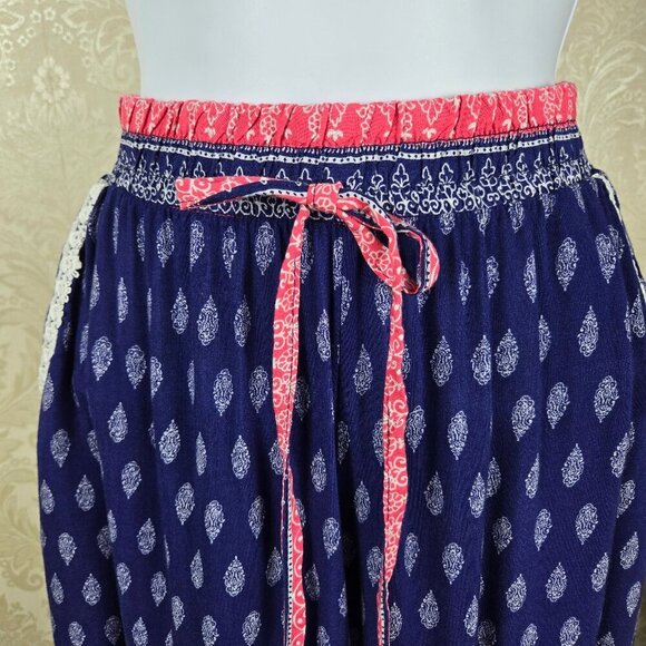 S R Size Small Casual Pull On Pants Blue White Pink Elastic Waist Pockets - Picture 3 of 13